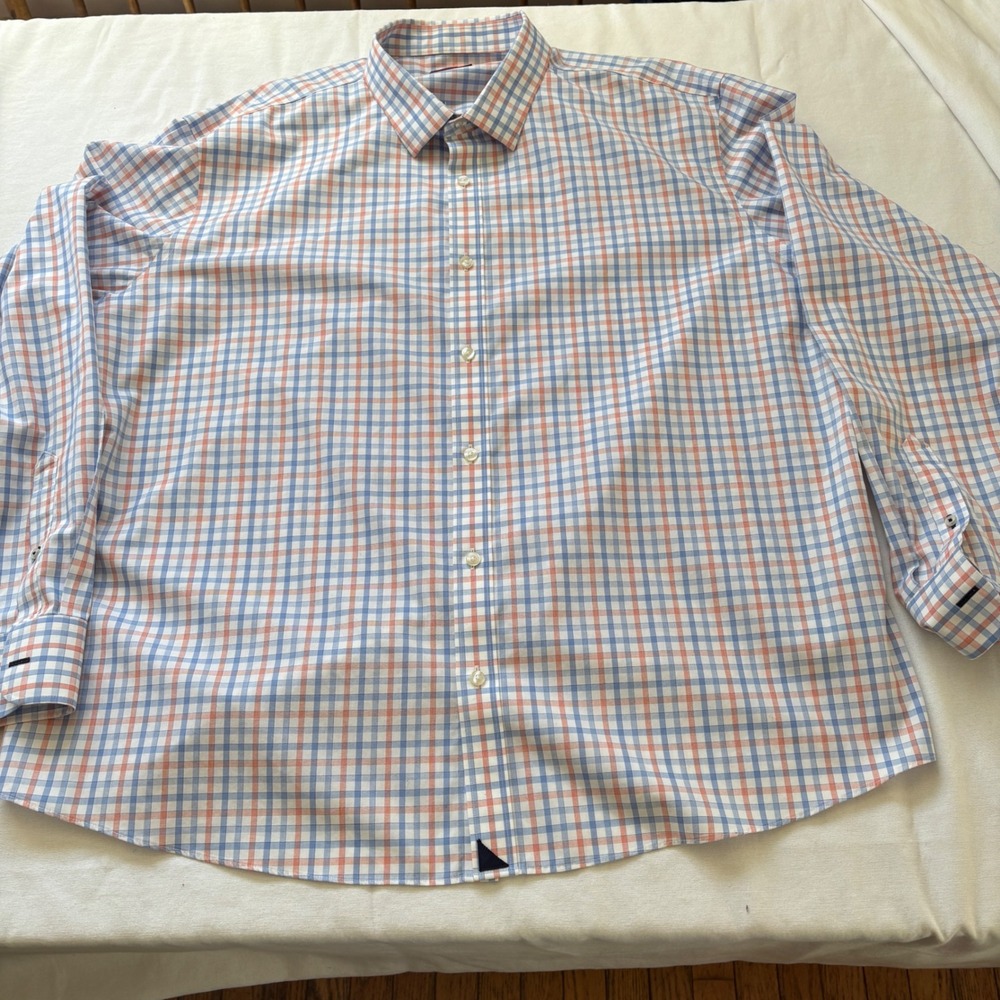 UNTUCKit Carillon Mens XXXL Blue Orange Plaid Wrinkle Free Cotton Shirt 34527